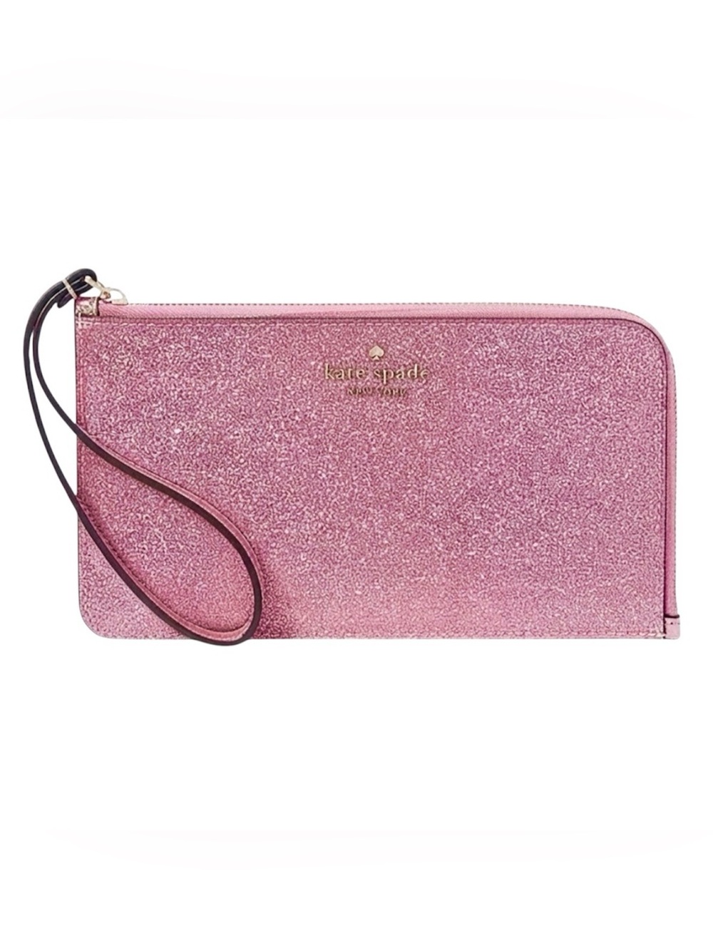 Kate Spade Lucy Glitter Medium Mitten Pink L-Zip Wristlet Wallet